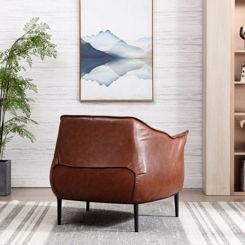Kadar Leather Barrel Chair-Brown Modern Leather Chair | Accent Chairs | Kinwell Furniture | Barrel Chairs